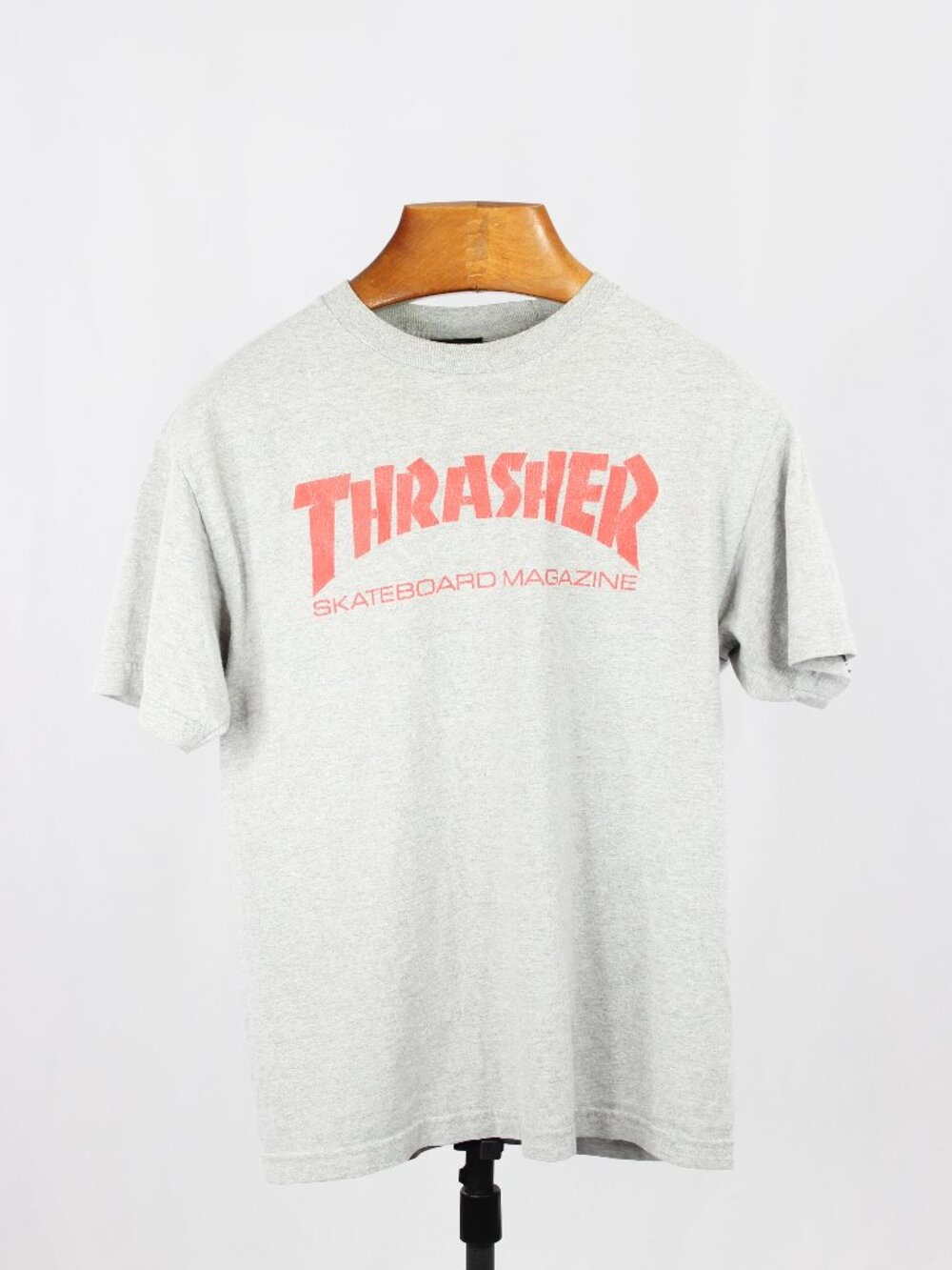 THRASHER Grey Red Logo Cotton Short Sleeve Crew Neck T-Shirt, Size M